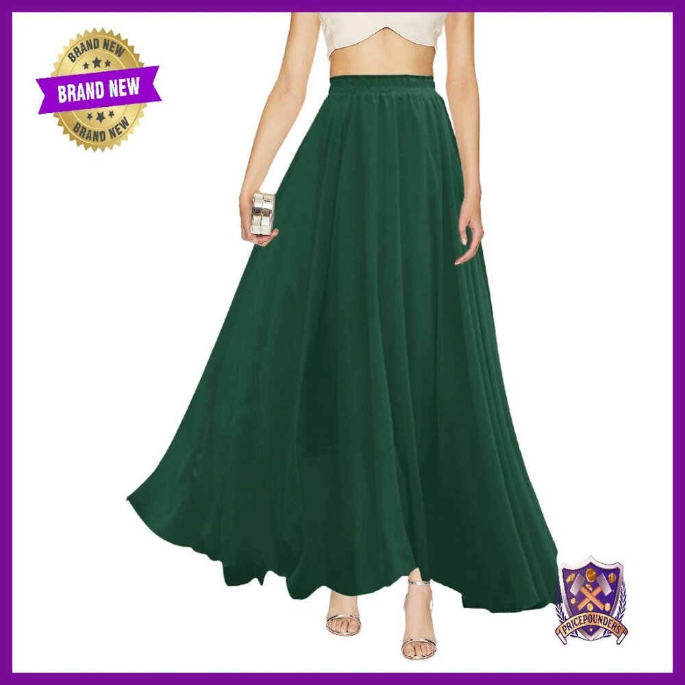 Elastic Waist Chiffon Maxi Skirt Flowy A-Line Retro Style